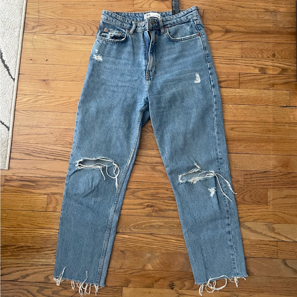 Zara Distressed High-waisted Jeans